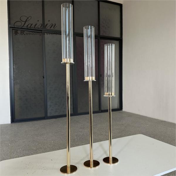 Metal ouro porta-velas de casamento peças centrais porta-velas alto taper 90cm