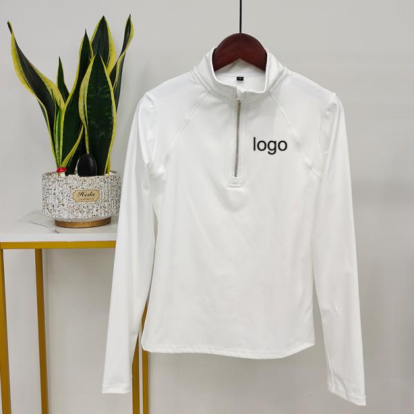 Белая быстрая суша верховая езда покрывает дамы 1/4 рубашек рукава молнии длинных