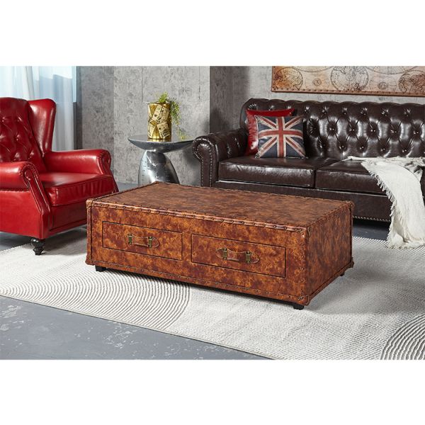 Nidea #303 American Retro Old Leather Suitcase Double Drawer Coffee Table Whiskey  Bar for Hotel Personalized Coffee Home Furniture
