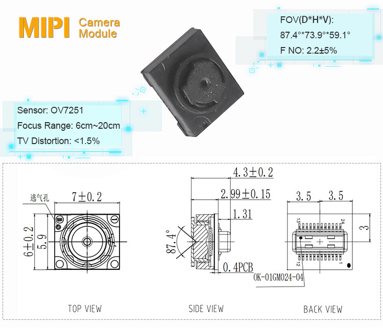 0.3MP OV7251 Фиксированный фокус-сокет MIPI Модуль камеры для Raspberry Pi