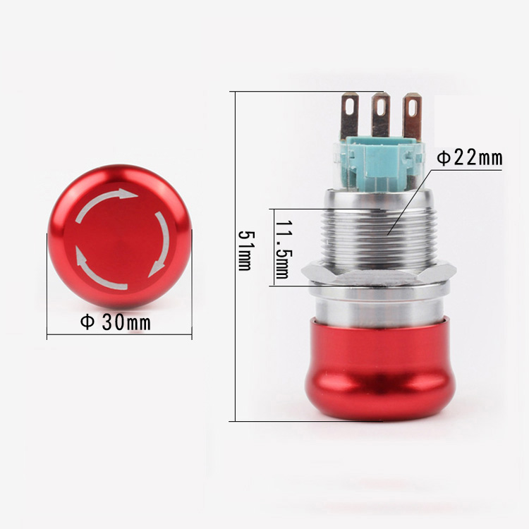 22mm 1NO1NC 3-Pin Stainless Steel 304 Emergency Stop Switch with Turn-Reset Feature Max Voltage 250V