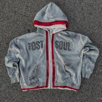 Vêtements de rue personnalisés Double 3 fermeture à glissière Acid Wash Vintage Baggy Boxy Fit Distressed Strhinestone Triple Layer Fermeture à glissière Hoodie