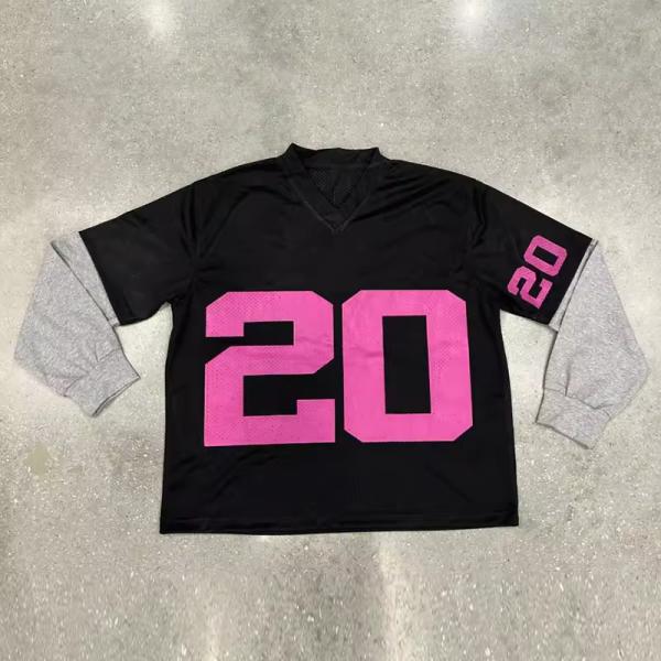 T-shirt de impresión de pantalla personalizada Logotipo de alta calidad de ropa callejera malla de gran tamaño doble capa manga larga cortada camiseta para hombres