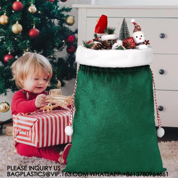 Velvet Bags With Drawstring Large Plush Santa Sack Christmas Gift Bags In 2 Size For Xmas Package Storage Bags