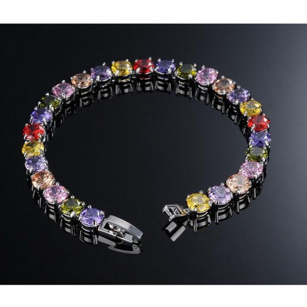 Princess Multicolour Cubic Zironia Tennis Bracelet Charm Women Wedding Jewelry (JKS408MULITI)