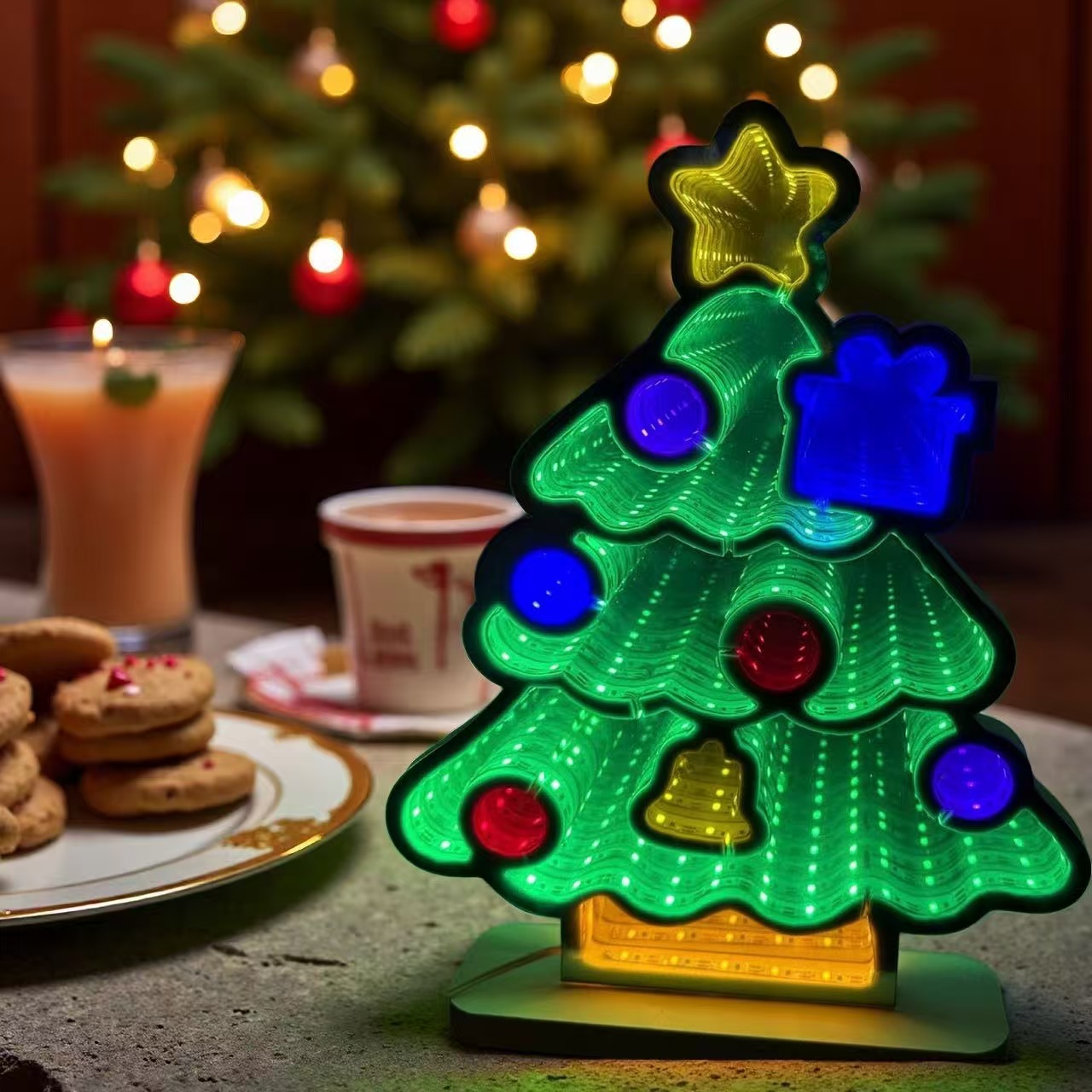 Acrylic Infinity Mirror Tunnel Light Christmas Decorative Half Mirror Lamp for Holiday Decor