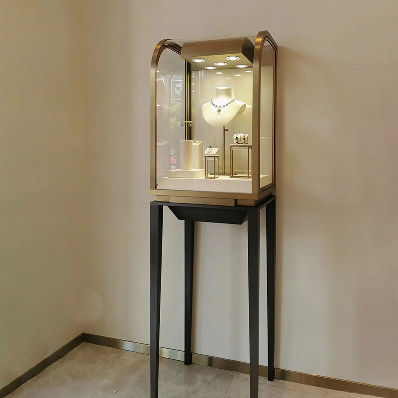 CustomizedJewelry Display Cabinet Curved Bronze Frame  Jewelry Display Stands For Retail