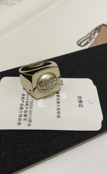 Elegant Full-Rhodium-Plated Light Gold Double C Ring with Swarovsk* Pearl for Formal Wear