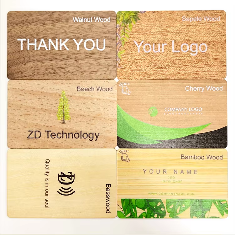 Factory Direct Sales Custom Logo Engraved Wooden RFID Business Card NFC ISO14443A 13.56MHz Blank Wood NFC Hotel Key ID Card