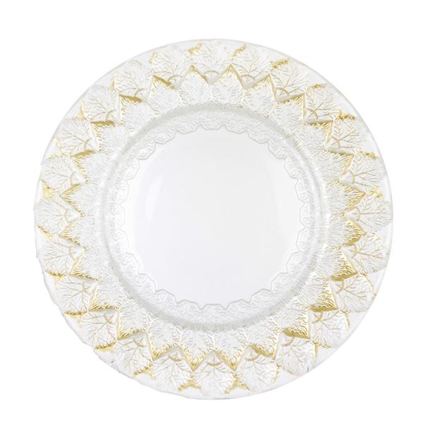 Embossed Decorative Golden Glass Charger Plate Soda Lime Glass