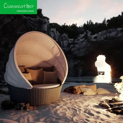 Aluminum Frame Outdoor Rattan Woven Round Bed for Modern Garden Courtyard Pool Beach Home Bath Hotel Leisure Sofa