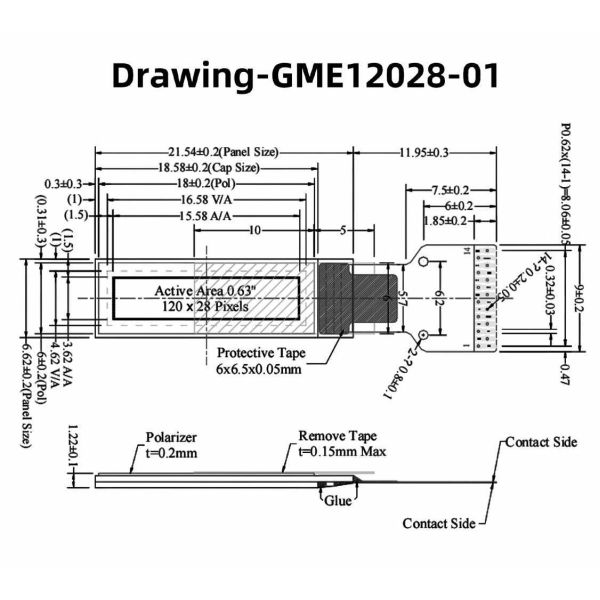 0.63-Inch OLED Display Module with 120x28 Resolution and I2C Interface
