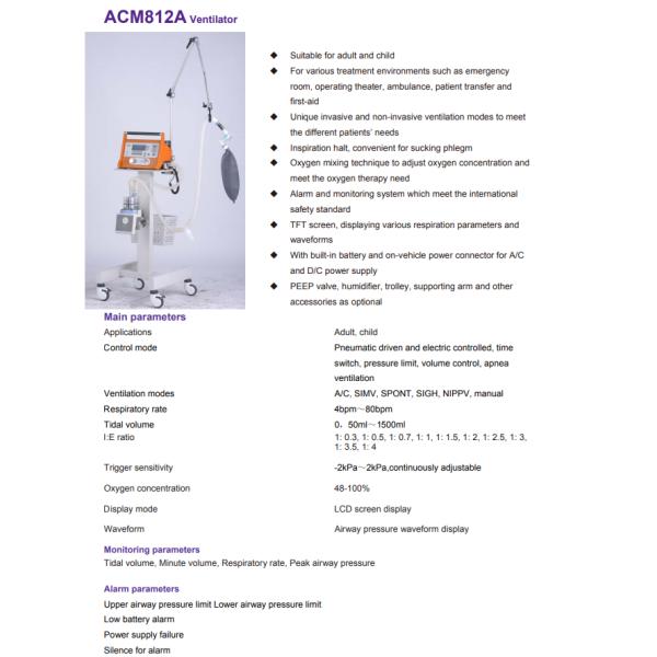 White ICU CE Approved Hospital Ventilator Machine For First Aid Respiratory