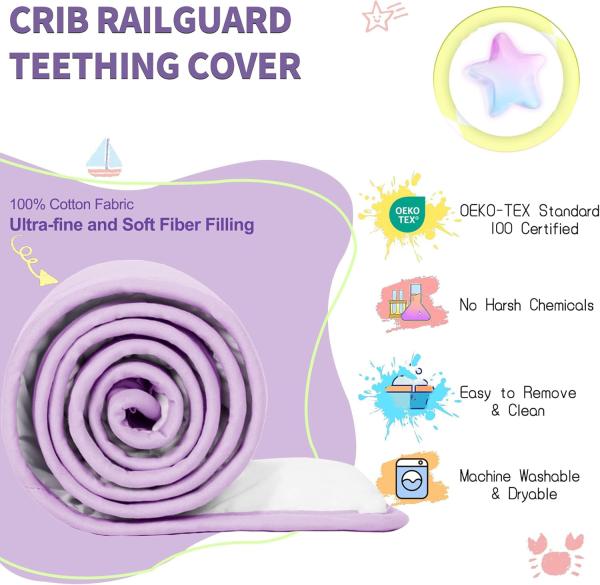 Purple Polyester Baby Bed Rail Guard Cover 4-Piece Set