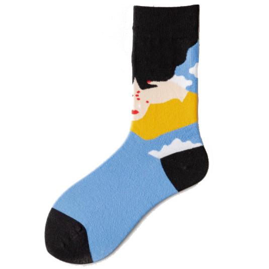 Custom Seamless Plain Knit Happy Colored Cotton Crew Socks Men