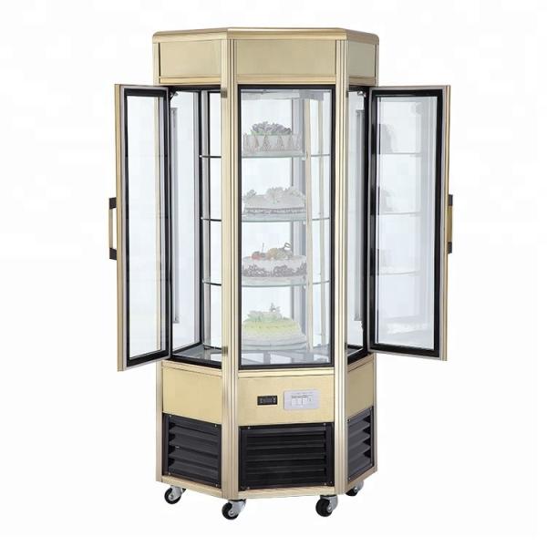 608L Fan Cooling Low Power Six - Sides Glass Refrigerated Cake Display Cabinets Cold Storage And Freezing