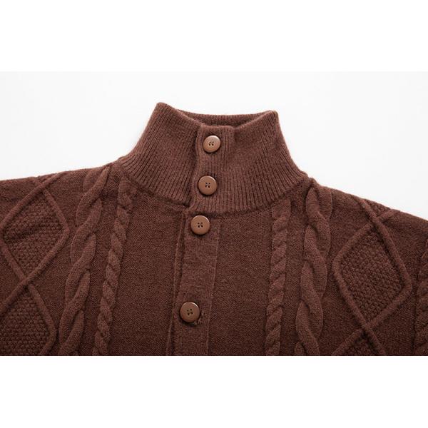 2024 Men's Stand Collar Cardigan Sweater Turtleneck Youth Fastener Decoration Sweater