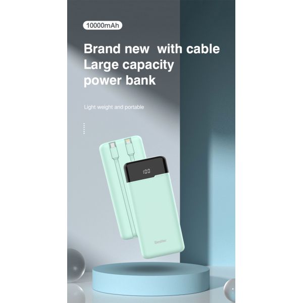 Novel 10000mAh Fast Charging with Built-in Data Cables Powerbank High Capacity Power Banks with LED Display