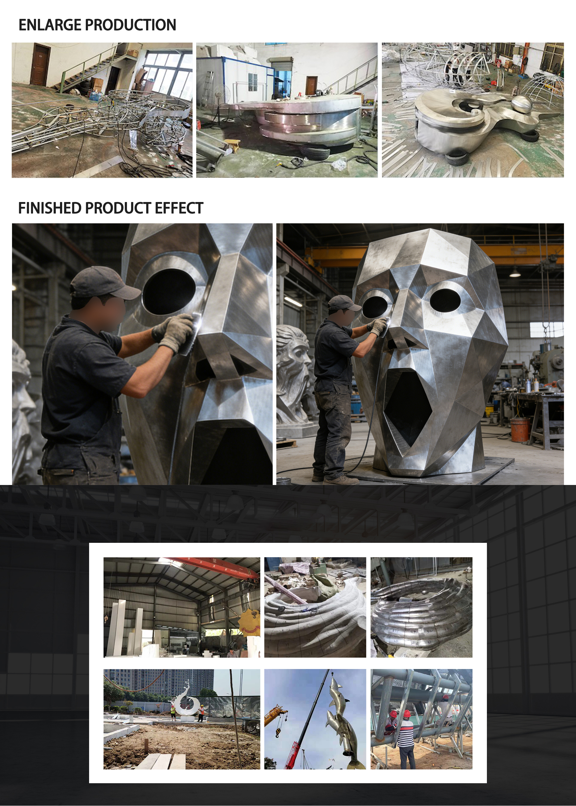 Customized modern 3D abstract screaming large stainless steel outdoor garden decoration facial sculpture