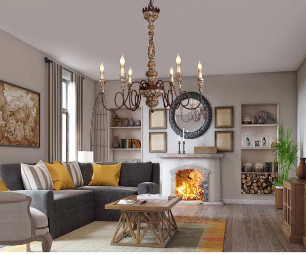 Wood frame Iron chandelier for indoor home lighting fixtures (WH-CI-62)