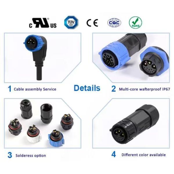 M19 High Current DC 20A IP67 Solar Connectors 3 Pin Quick Lock Connector
