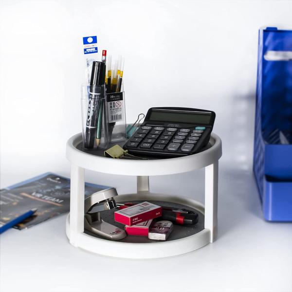 2 Layers Kitchen Spices Rotating Storage Rack for Easy Access to Spices and Toiletries