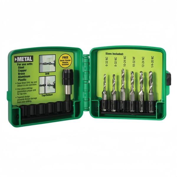6-Piece SAE Combination Drill Tap Bit Set | High Speed Steel M2 Deburr Countersink Bit | One-Step Power Tool Accessories
