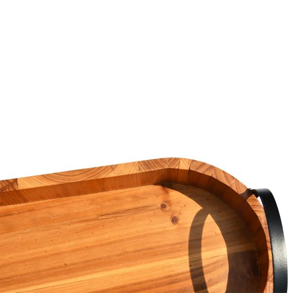 Food Dessert Natural Wood Serving Tray 42.5x18.1x5cm With Metal Handle