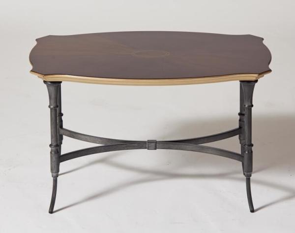 Wood veneer top with Antiique gold edge metal base side table/end table/coffee table for 5-star hotel bedroom