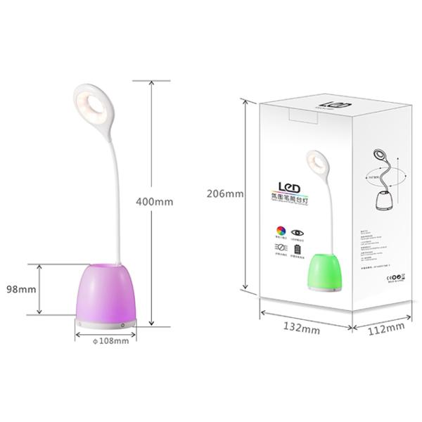 Gooseneck Led Adjustable Desk Lamp Battery Powered With Colorful Pen Holder