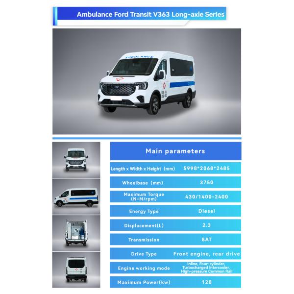Ford Ambulancia de suministro médico directo Tipo 2 4x4 Furgoneta de rescate para el transporte de pacientes Diesel combustible vía trasera 1704mm