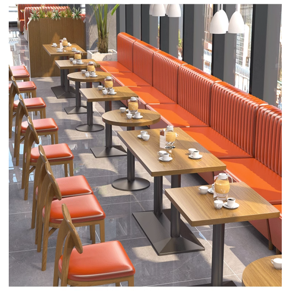 Custom Coffee Shop Dining Table and Sofa Set Restaurant Leather Wood Booth Seating and Chair Furniture