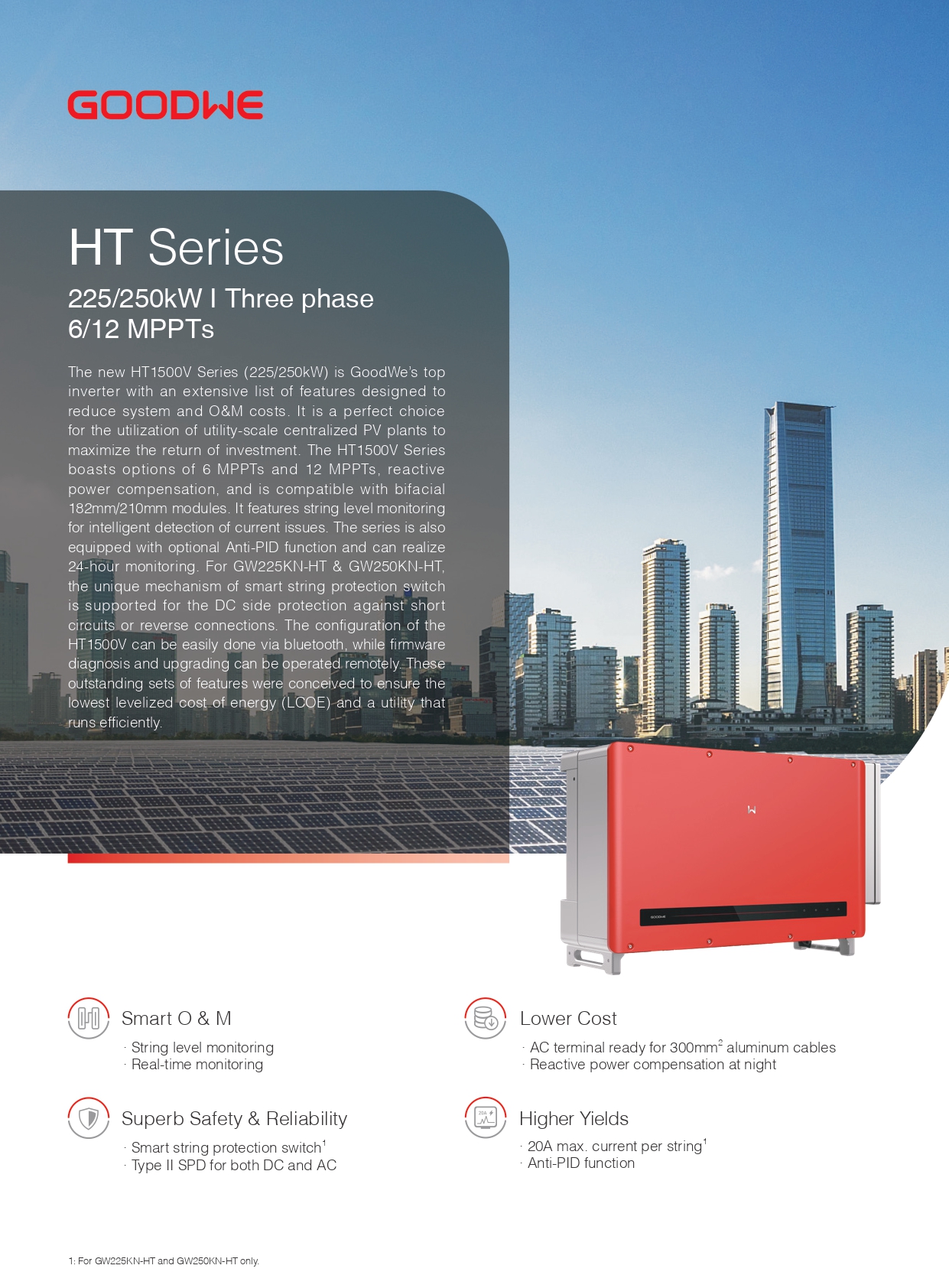 Goodwe HT серия GW-225KN-HT 225кВт Трёхфазный Goodwe On Grid Инвертор 6 MPPTs на солнечном инверторе сети