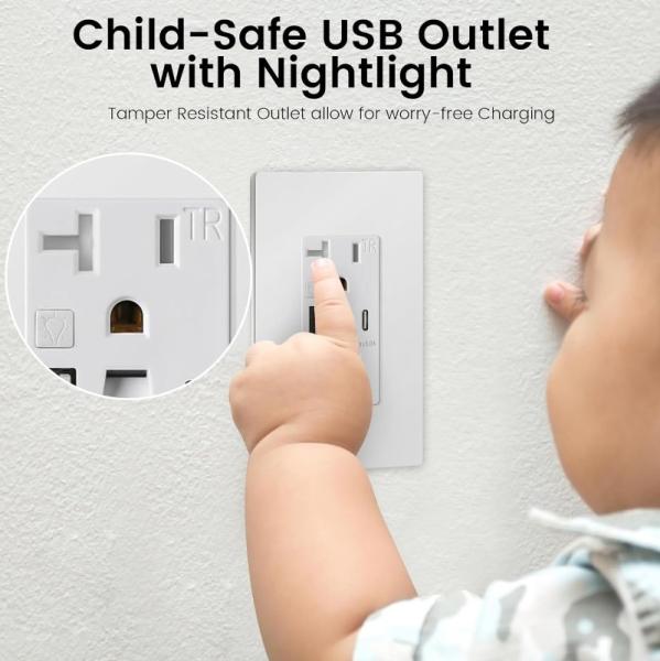 20A QC/PD20W USB Outlet With 0.2W Power Night Light