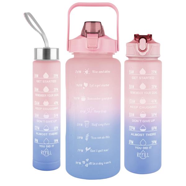 3 PCS Botellas de agua deportivas con paja motivacional 64 oz 32 oz 10 oz impermeable medio galón 2L jarras de agua para el gimnasio de la oficina deportiva