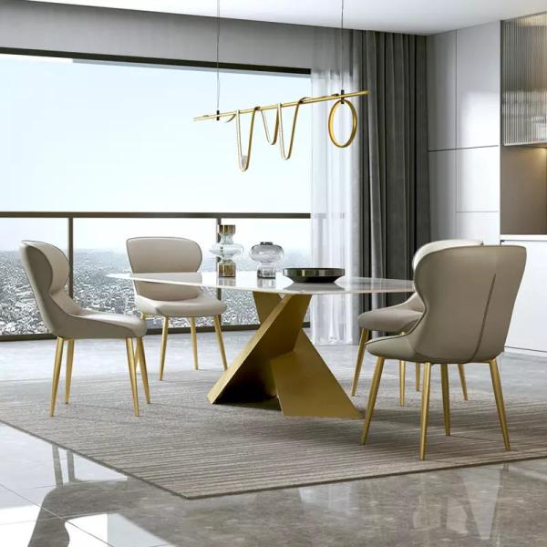 Stainless Steel Rectangle Marble Top Dining Table 220*120*75cm Metal Dining Room Furniture