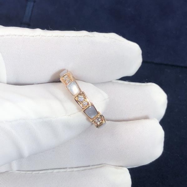 Elegant  18K Gold Diamonds Serpenti Viper Ring Diamond With White MOP Ring Yellow Gold White Gold