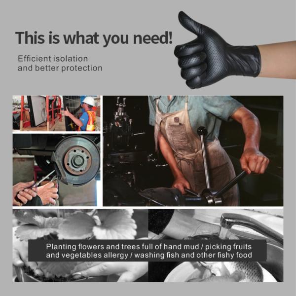 Diamond Dotted Black Nitrile Gloves