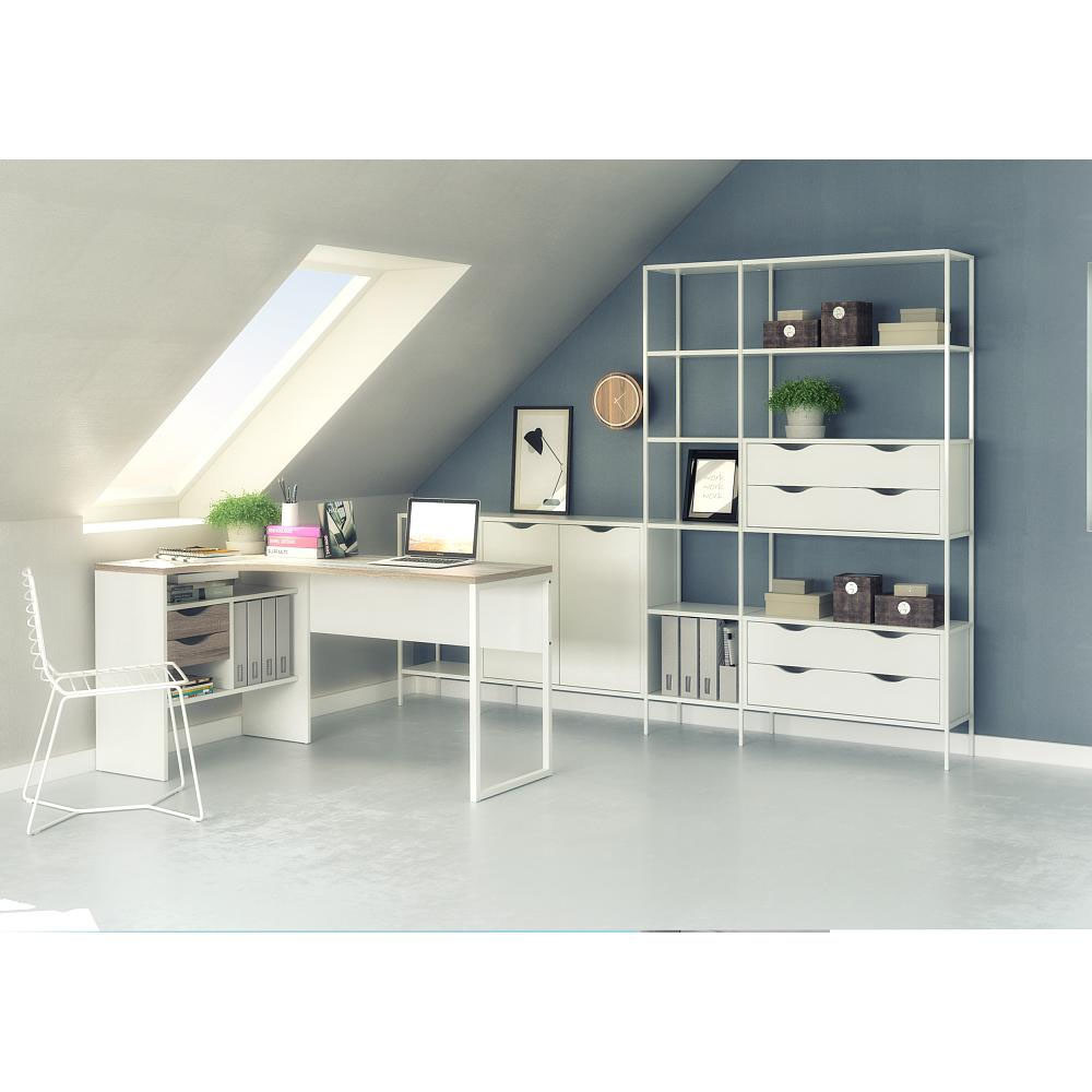 Student White L-Shaped 2-Drawer Computer Desk with Truffle Top and Foldable Design