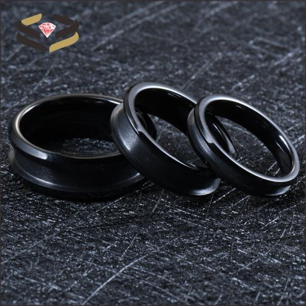 Men'S Women'S Black Wedding Ceramic Rings 4mm 6mm 8mm With Customizable Inlay