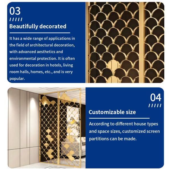 Fashionable Gold Metal Room Divider Long Lasting For Living Room Separation