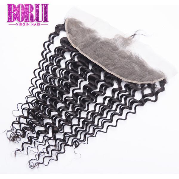 Laço peruano encaracolado perverso 13x4 frontal do cabelo humano com forma do cabelo do bebê