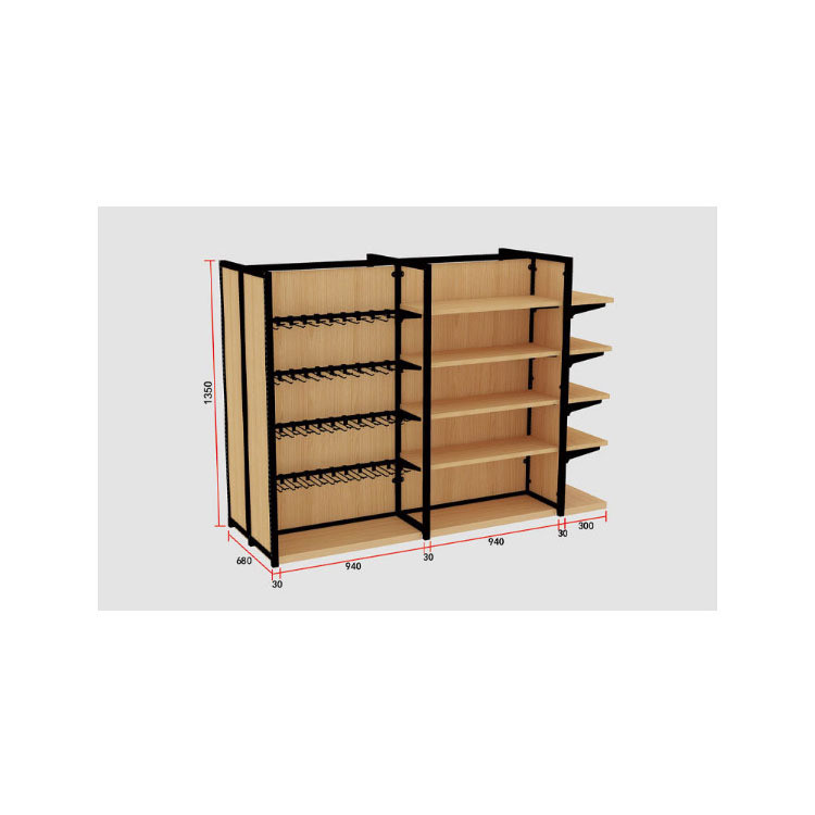 Single-Sided Wood Gondola Shelving for Versatile and Customizable Store Displays