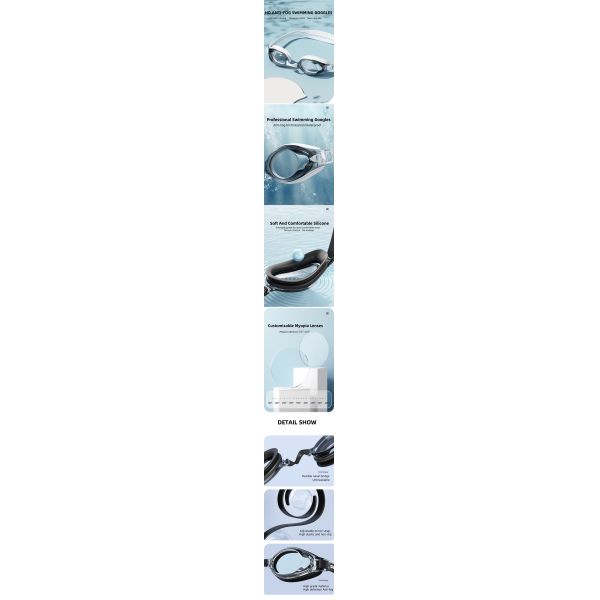 Customized Silicone Myopia Swimming Goggles No Leaking With 3D Ergonomic Seal