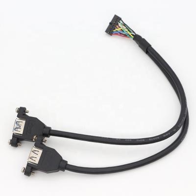 Y Splitter Screw Locking Stud Dual USB 3.0 Type A Female Panel Mount USB Cable with Molex