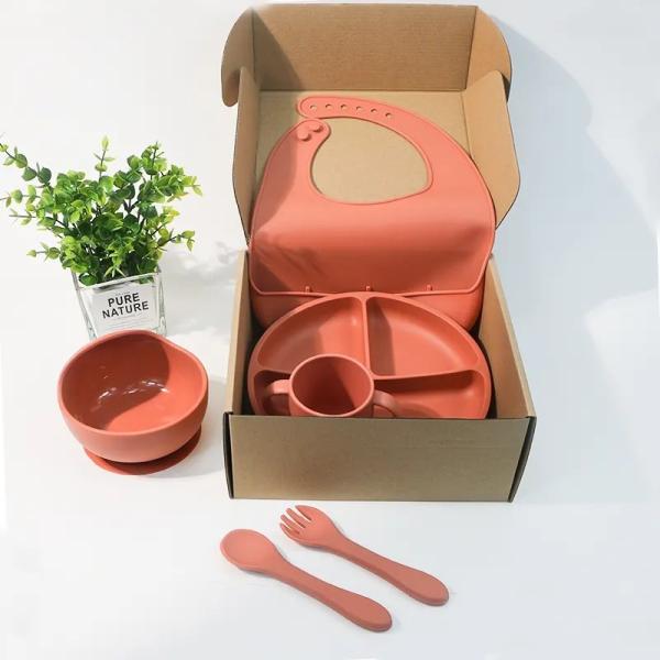 Silicone Food Grade Infant Dinnerware Sets Baby Feeding Set Suction Kids Infant Plates And Bowls