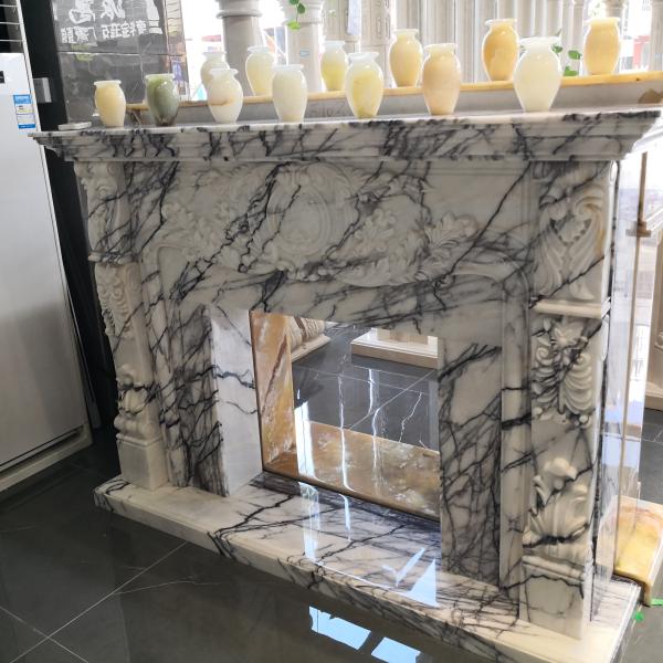 Indoor Fragrant Snow Plum Fireplace Surround in Arched French Style Stone for York Homes