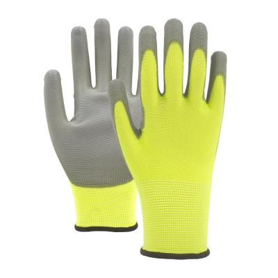Breathable Gardening Gloves 13 Gauge Polyester PU Palm Coated Gloves For Precision Handling