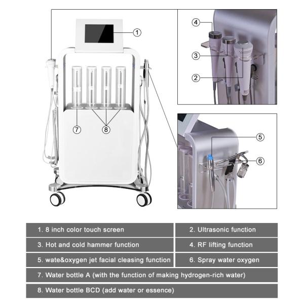Vertical 5 In 1 Hydrafacial Cavitation RF Facial Care Machine Skin Cleaning