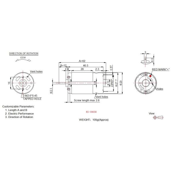 RS-3 12v Electric Motor High Torque , 27.7mm Small Electric Motor With Carbon Brush